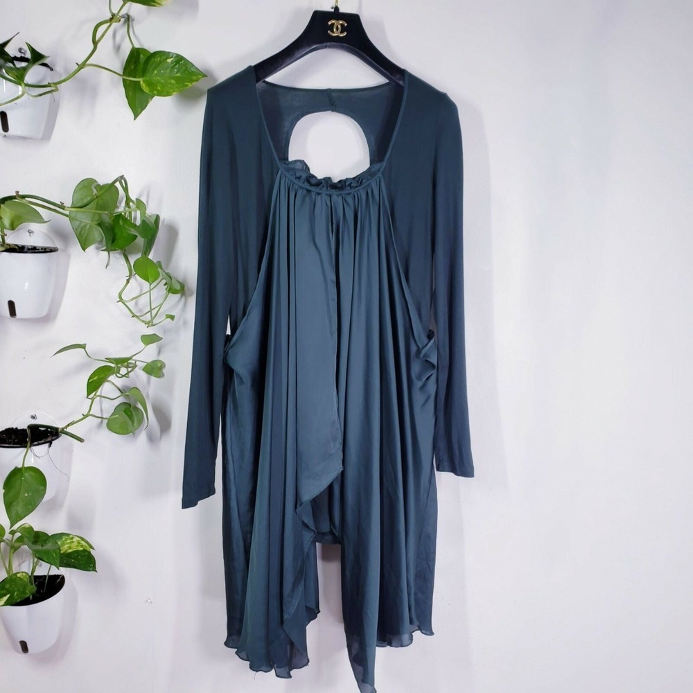 Fairy Grunge Tunic Top Womens M Teal Lagenlook Ruffle Keyhole Handkerchief NEXT
